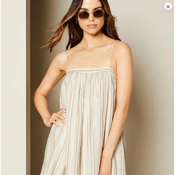 Gianni Bini Sedona Sunset Rose Babydoll Cream Cotton Linen Blend Dress Small New - Picture 1 of 9
